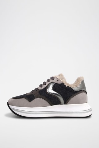 Gevoerde Leren en Wollen Sneakers - Grijs