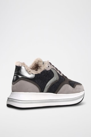 Gevoerde Leren en Wollen Sneakers - Grijs