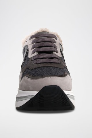 Gevoerde Leren en Wollen Sneakers - Grijs