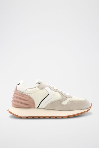 Zapatillas de piel - Blanco, rosa y gris
