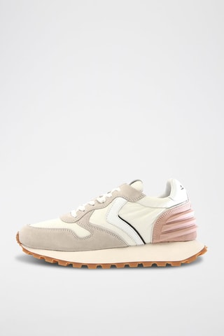 Zapatillas de piel - Blanco, rosa y gris