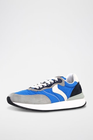 Zapatillas de piel - Blanco, azul y gris