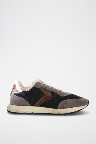 Zapatillas de piel y lana forradas - Negro y marrón