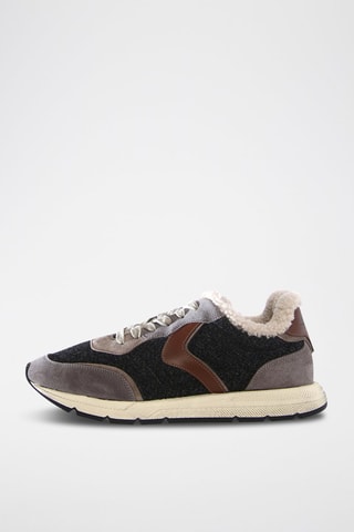 Zapatillas de piel y lana forradas - Negro y marrón
