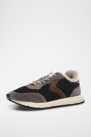 Zapatillas de piel y lana forradas - Negro y marrón