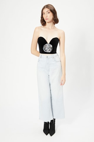 Crop top bustier de terciopelo - Negro