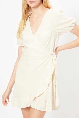 Vestido cruzado de lino - Crudo