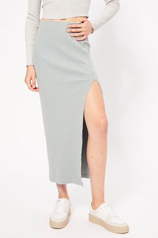 Falda midi de talle alto - Verde agua