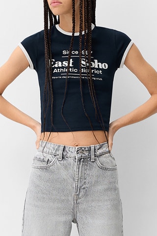 Camiseta cropped - Azul marino