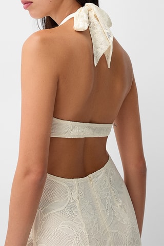 Vestido largo de encaje - Crudo