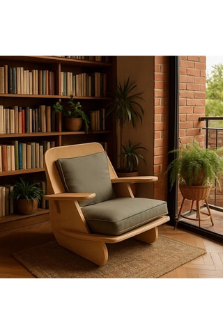 Fauteuil en bouleau - Naturel et kaki