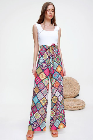 Pantalón relaxed de tiro alto - Fucsia y blanco