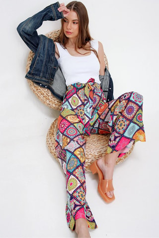 Pantalón relaxed de tiro alto - Fucsia y blanco