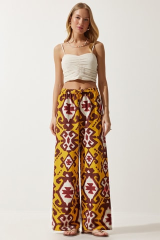 Pantalón palazzo de lino - Mostaza y marrón