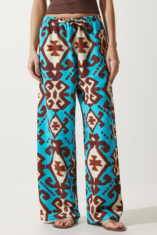 Pantalón palazzo de lino - Turquesa