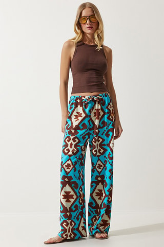 Pantalón palazzo de lino - Turquesa