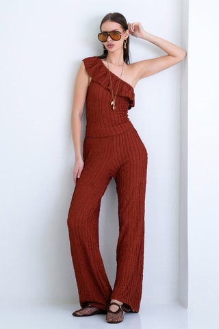 Top asimétrico y pantalón - Rojo teja