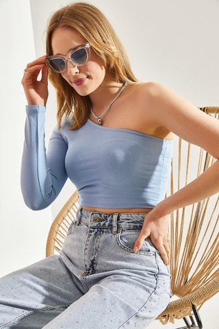 Crop top asimétrico - Azul claro