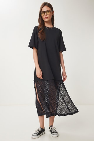 Vestido efecto doble prenda - Negro
