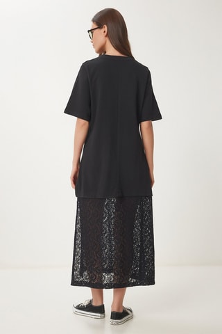 Vestido efecto doble prenda - Negro