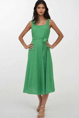 Vestido midi de bordado inglés - Verde claro