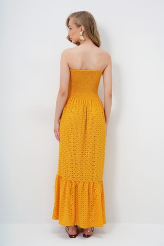 Vestido bustier de guipur - Mostaza