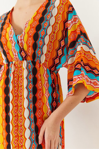 Vestido midi - Naranja y blanco