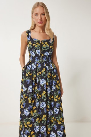 Vestido midi - Negro y celeste