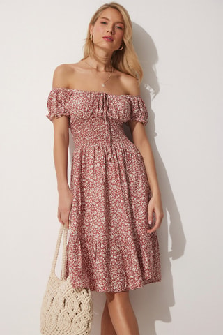 Vestido evasé - Rojo teja