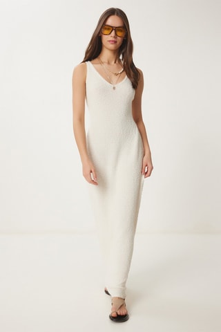 Vestido largo de lana - Nude