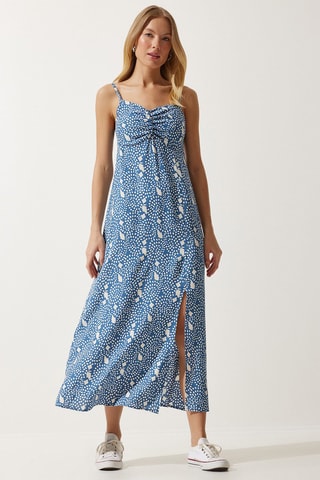 Vestido midi - Índigo y blanco