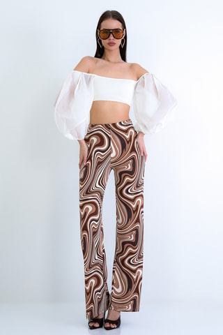 Pantalón palazzo de tiro alto - Marrón