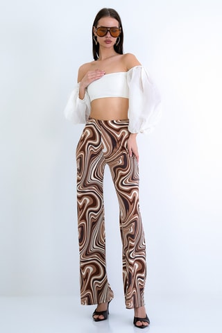 Pantalón palazzo de tiro alto - Marrón