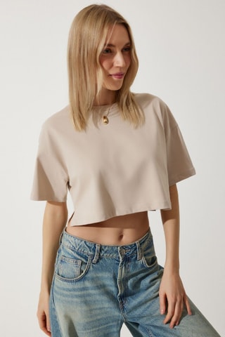 Camiseta cropped - Beige