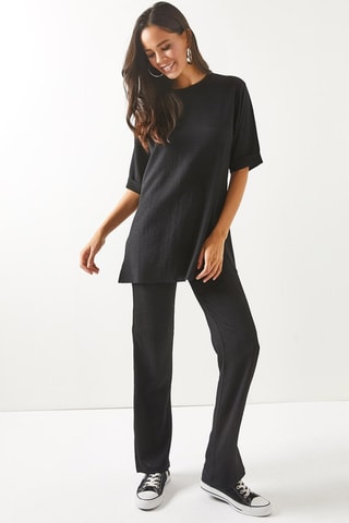 Túnica y pantalón palazzo - Negro