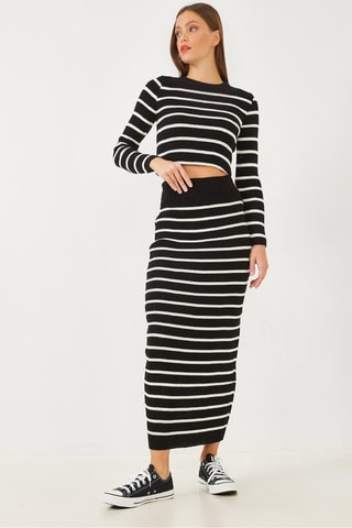 Top y falda de tubo de lana - Negro y blanco
