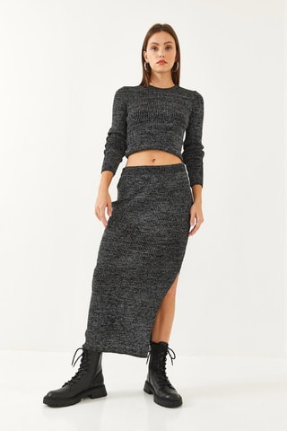 Crop top y falda de tubo - Antracita jaspeado