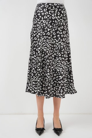 Falda midi de talle alto - Negro