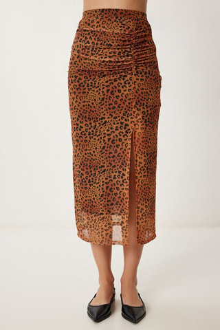 Falda recta de talle alto - Camel