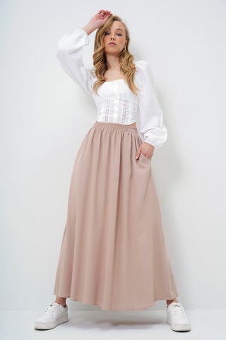 Falda larga de talle alto - Beige