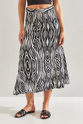 Falda midi de talle alto - Negro y blanco