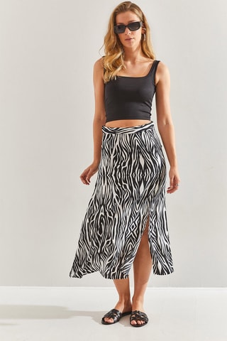 Falda midi de talle alto - Negro y blanco
