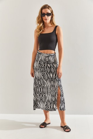 Falda midi de talle alto - Negro y blanco