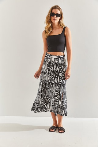Falda midi de talle alto - Negro y blanco