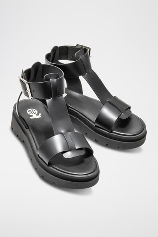 Sandalias de piel con plataforma - Negro