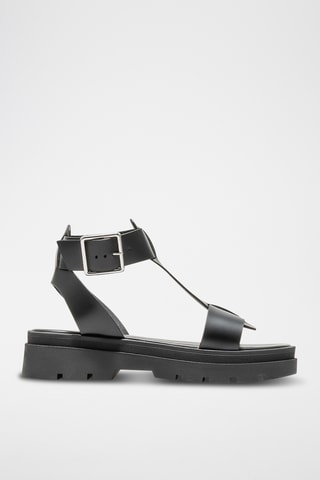 Sandalias de piel con plataforma - Negro