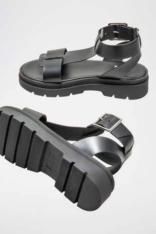 Sandalias de piel con plataforma - Negro