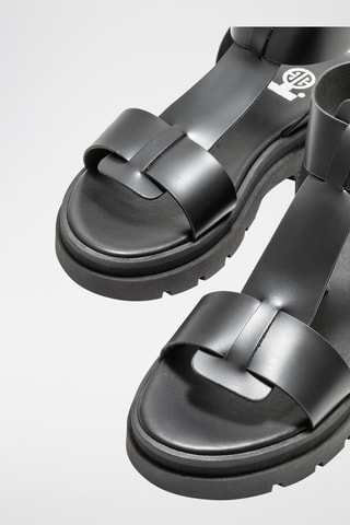 Sandalias de piel con plataforma - Negro