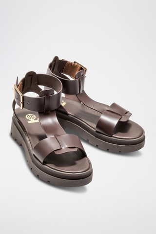 Sandalias de piel con plataforma - Marrón