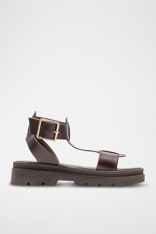 Sandalias de piel con plataforma - Marrón